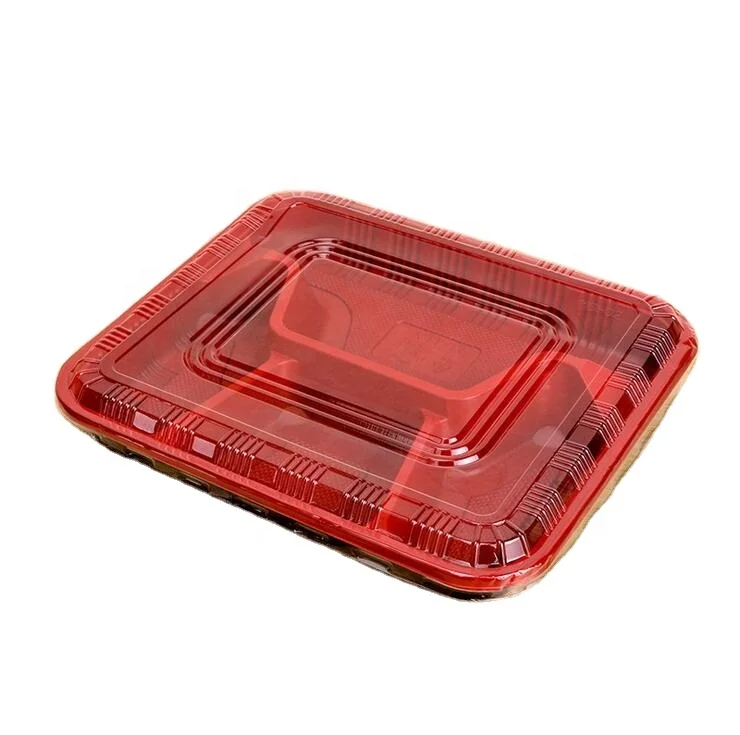 

Hot Sale Food Grade BPA Free Safe Takeaway Series Bento Lunch Box Disposable Microwavable Containers with Sealed Lid, Outside black,inside red