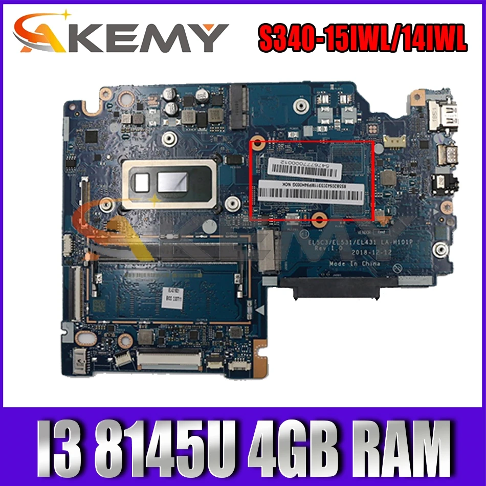 

For S340-15IWL S340-14IWL laptop motherboard EL5C3/EL531 / EL431 LA-H101P with CPU I3 8145U 4GB RAM 100% test work