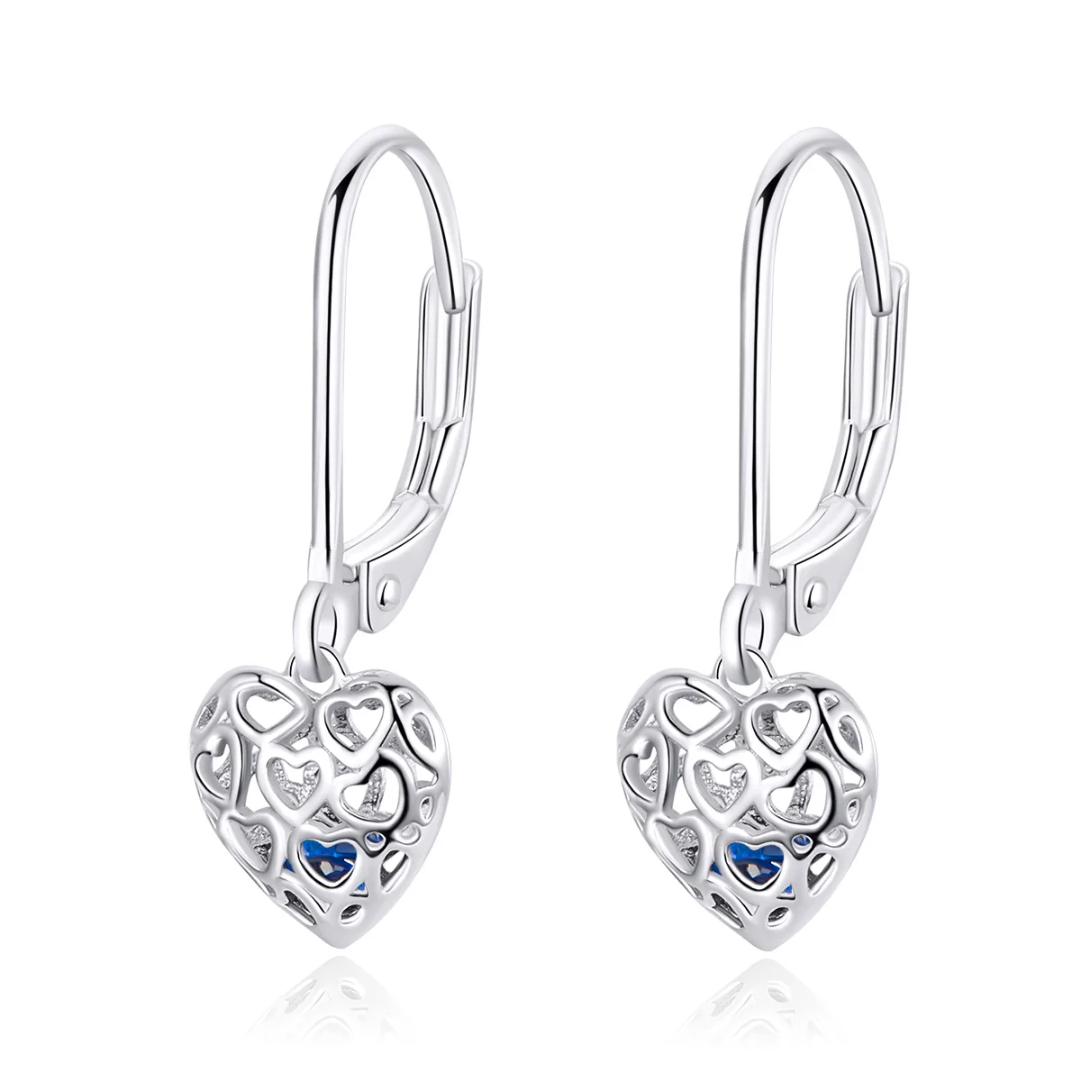 

925 Sterling Silver Jewelry Blue Zircon Heart Fashion Statement Studs Earrings