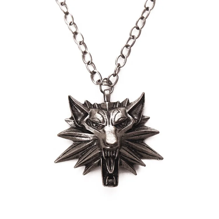 

Factory Wholesale High Quality Hip Hop Necklace Alloy Chain Retro Witcher 3 Metal Wolf Head Necklace, As pictures show