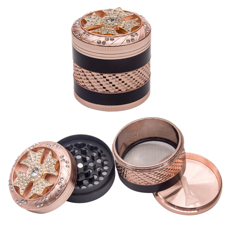 

GZ33632810 new cool fashion zinc alloy With Diamond 63mm hand metal herb smoke tobacco Grinder smoking accessories custom logo, Mixed colors