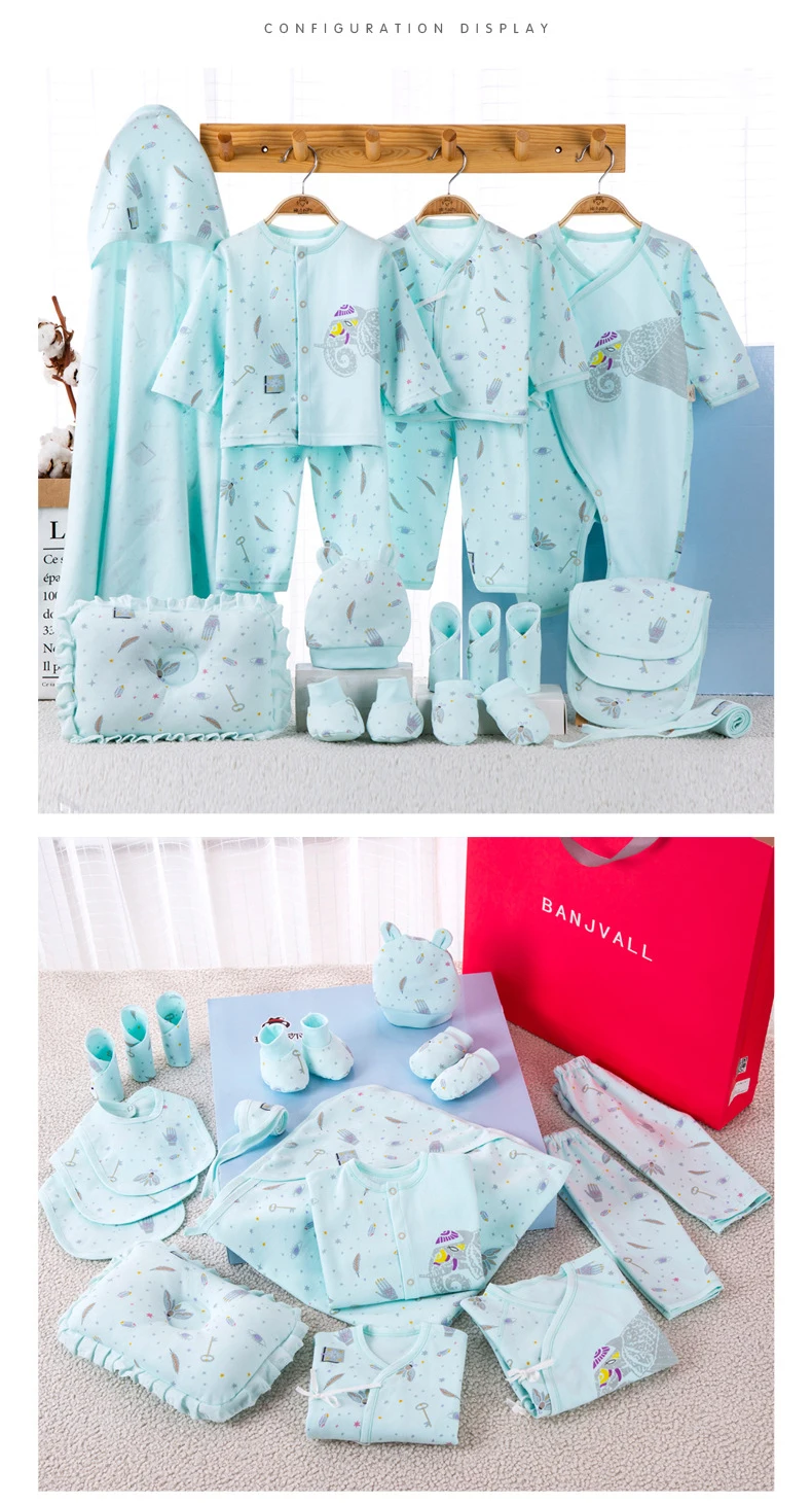 wholesale cartoon 100% cotton 19pcs newborn baby clothing sets unisex infant gift box