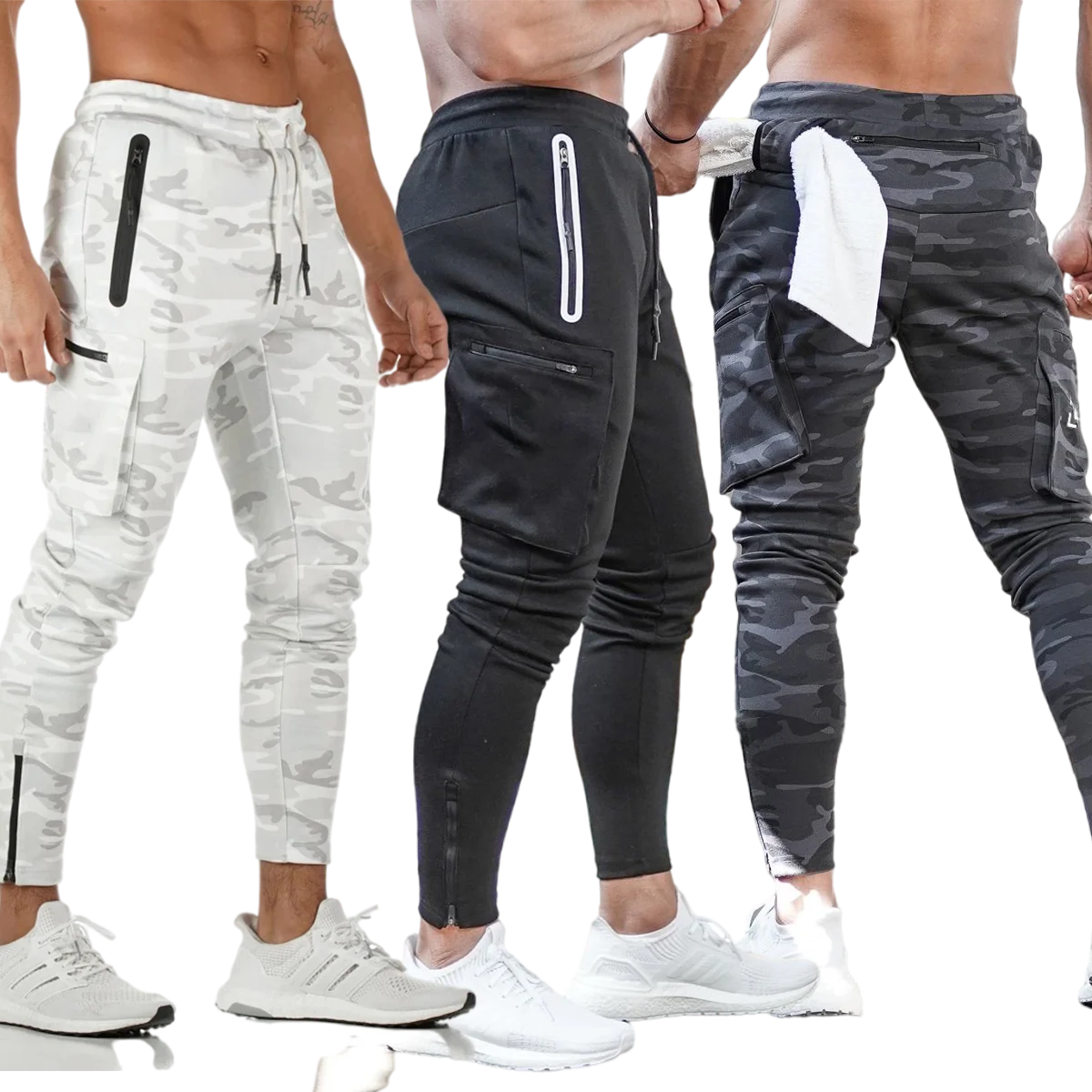 

Wholesale Cotton Men Pants Workout Sweatpants Slim Fit Pocket Camouflage Printed Cargo Joggers, Customized colors