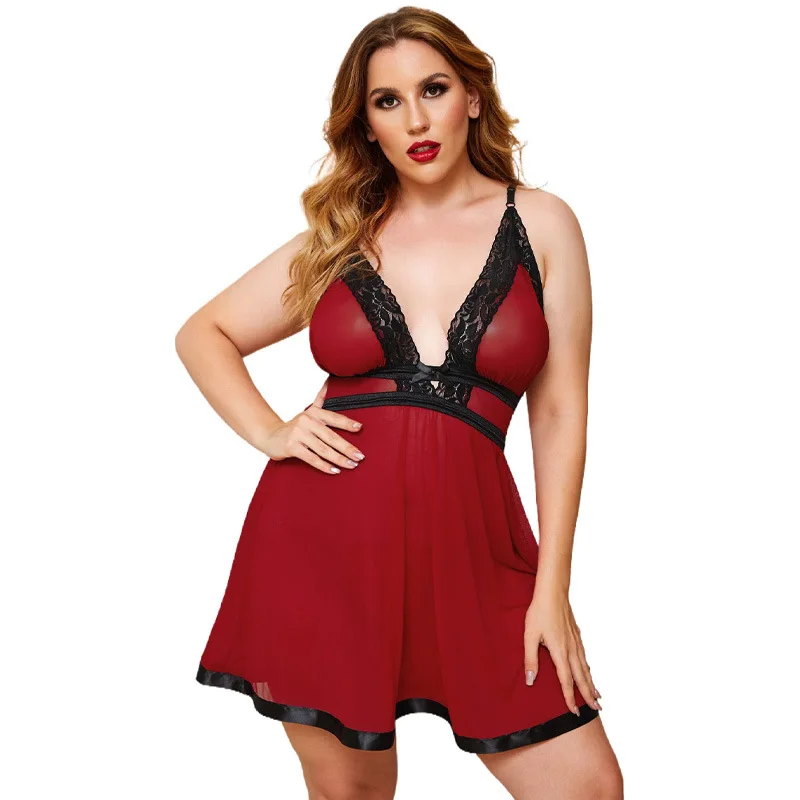 

2021 Women Lingerie V Neck Nightwear Satin Sleepwear Lace Chemise, Customized color