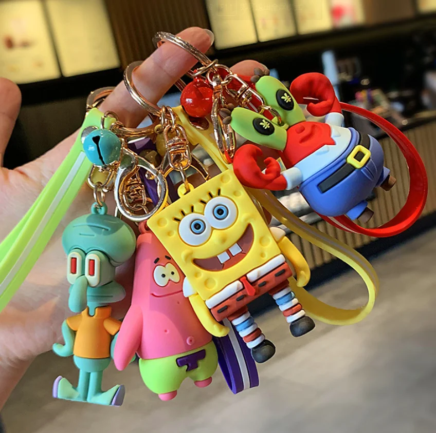 

Free Shipping anime Patrick Star Keychains Model Toy Action Figure Strap Band Kids Gift SpongeBob key chain, Colorful