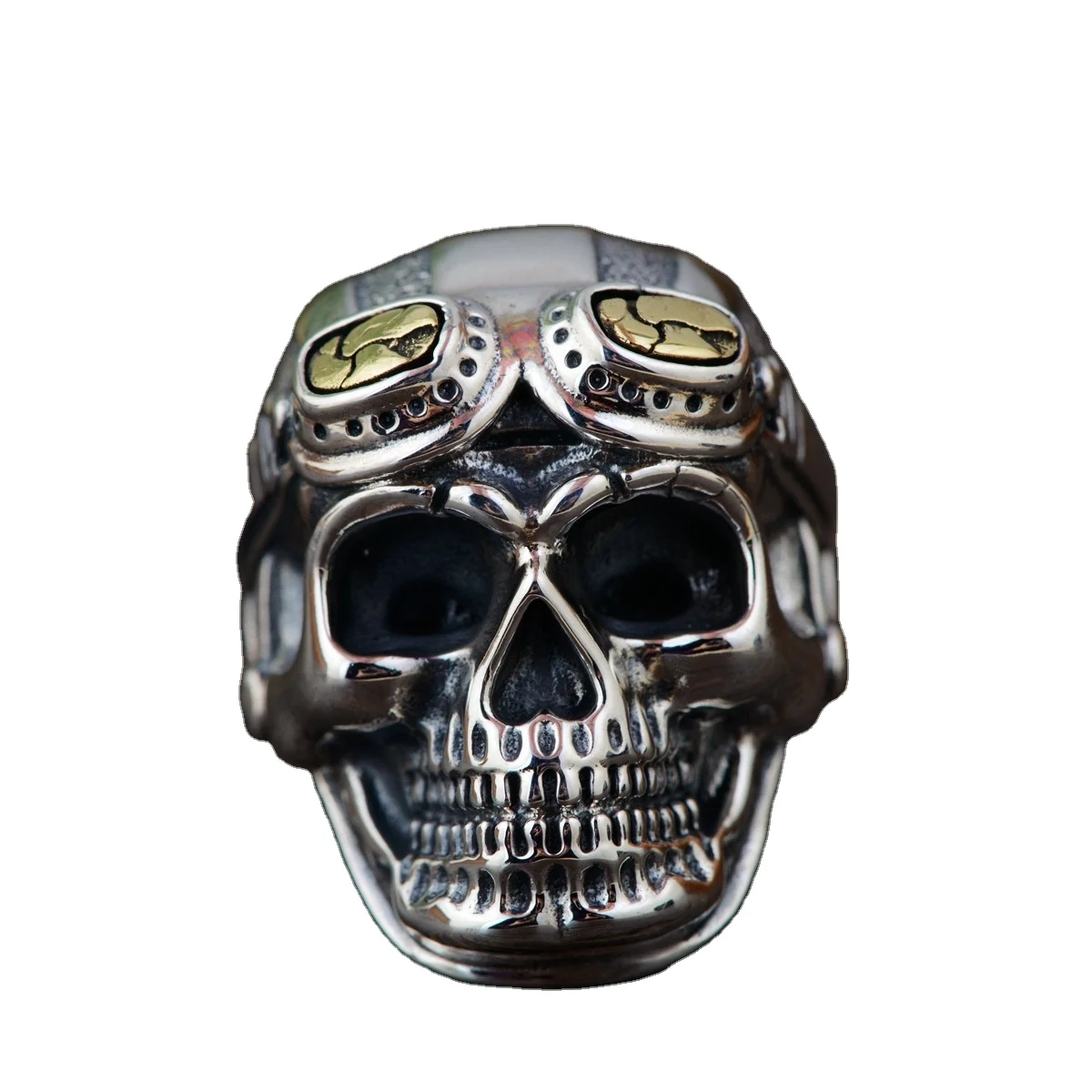 

Free Shipping mens vintage rock hip pop style Crack skulls head with glasses sliver rings for party, Silver