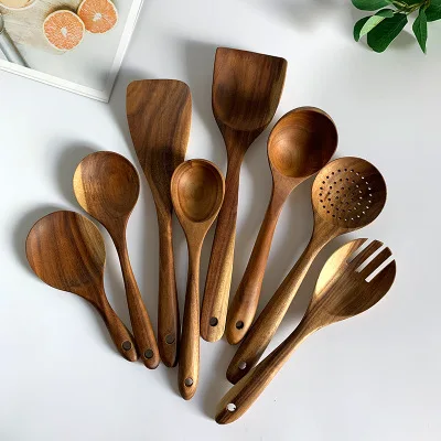 
wooden cooking kitchen accessories set teak wood cooking utensil set 