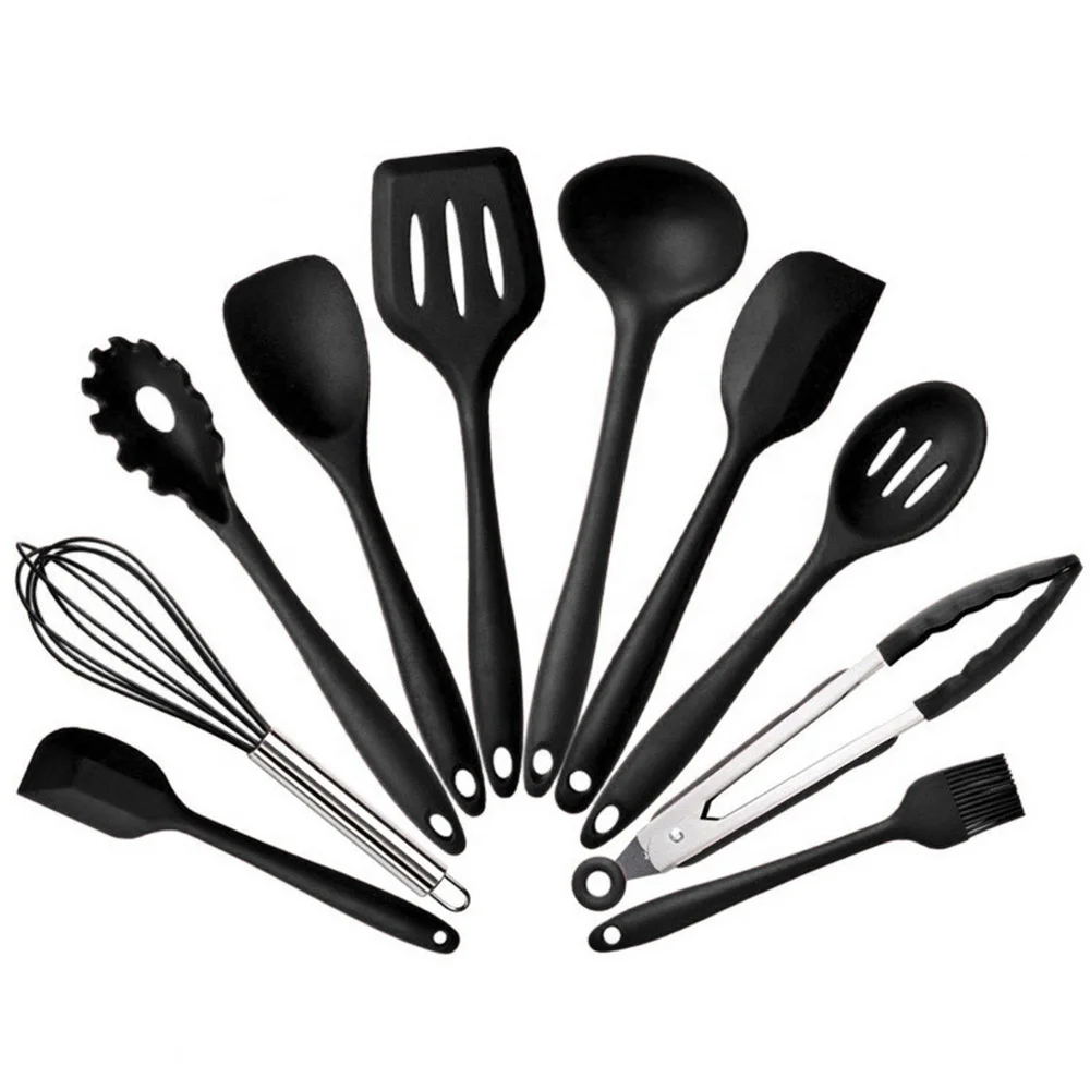 

Silicone Kitchenware 10pcs Cooking Tools Silicone Kitchen Utensils, Black