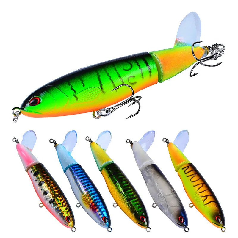 

11cm/15g 14.5cm/36g Artificial Lifelike Hard Bait Slow Sinking Bass Plopper Fishing Lure with Topwater Floating Rotating Tail, 8 colors