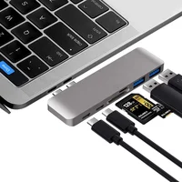 

Aluminum USB C Hub 6-in-1 USB Type C Hub Adapter Dongle Compatible For 2016 2017 MacBook Pro 13" 15" Thunderbolt 3, USB-C Data