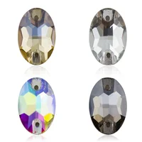 

Sew On Oval Shaped Crystal AB Flatback Loose Glass Bead Rhinestone With 2 Holes For Garments