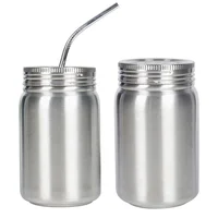 

Double wall vacuum insulated stainless steel mason jar with lids and straw 500ml Travel mug