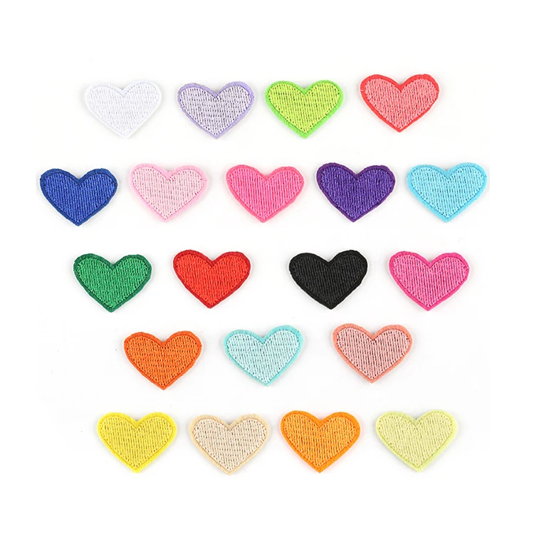 

hot sale 2.5cm cute small size colored iron on embroidery mini heart patches for children clothing