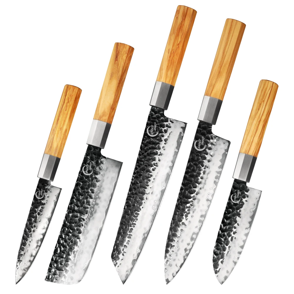 

Handmade Kitchen Knife Set Japanese AUS10 Steel Chef Santoku Nakiri Knives ECO Friendly Pro Cooking Tools