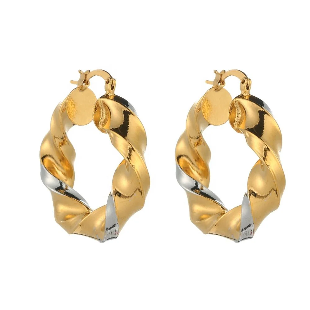 

Exquisite Earrings Two Tone Twisted Hoop Earring Jewelry Women Thick Size Earrings