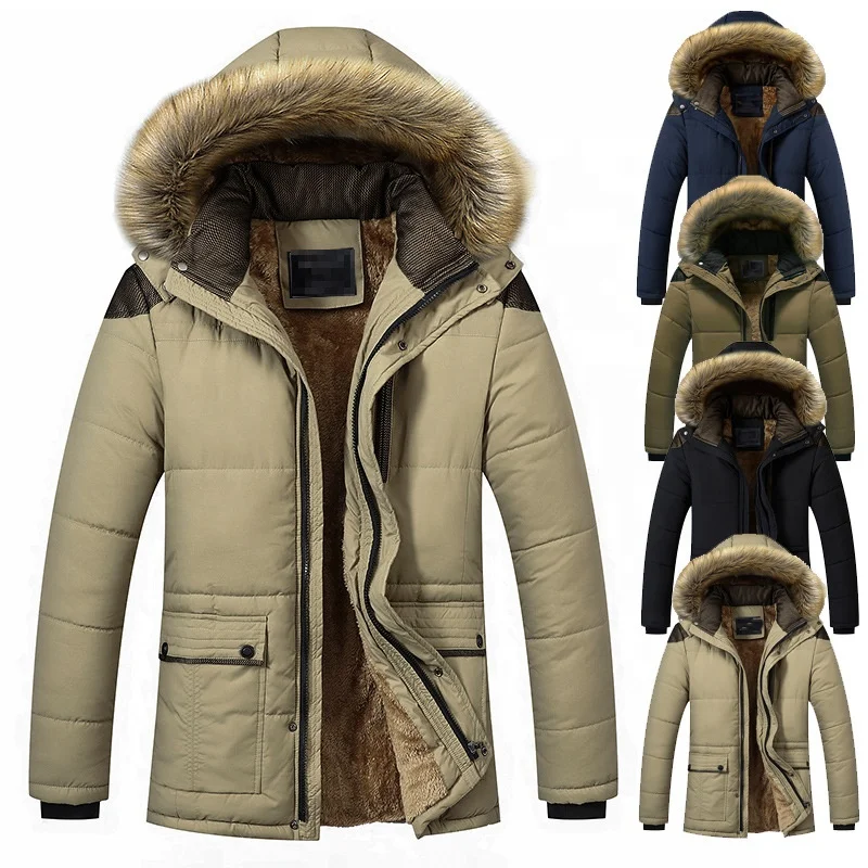 

2021 High Quality Mens Winter Thicken Cotton Plus Size Jacket Warm Puffer Hooded Down Jacket, Black, navy, brown, khaki