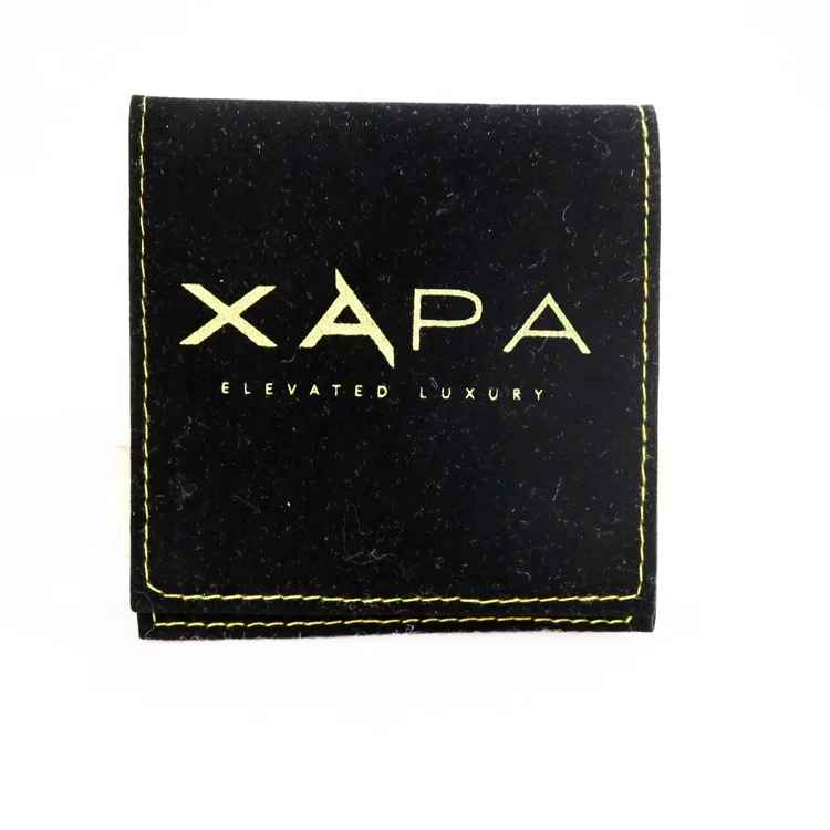 

black velvet bags suede jewelry pouch with gold logo, Customized color
