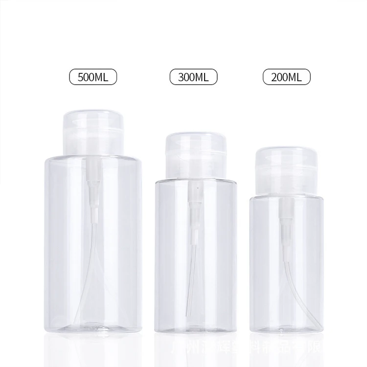 

Custom 200ml 300ml 500ml Plastic PET Packaging Remover Cosmetic Makeup Cleanser Bottle With Press Pump Top Cap