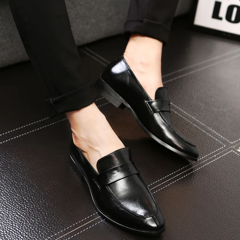 

PDEP hot sale men's formal dress shoes slip on loafers formal PU leather shoes for men rubber shoes for men leather loafers, Black,red,blue,orange