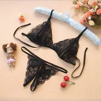 

Wholesale cheap sexy racy lingerie wife's gift 2 piece 1 set lady reveal three T-back racy lingerie