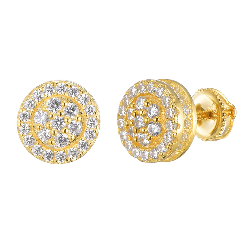 18K gold plated round shape with diamonds Hiphip iced out stud earrings