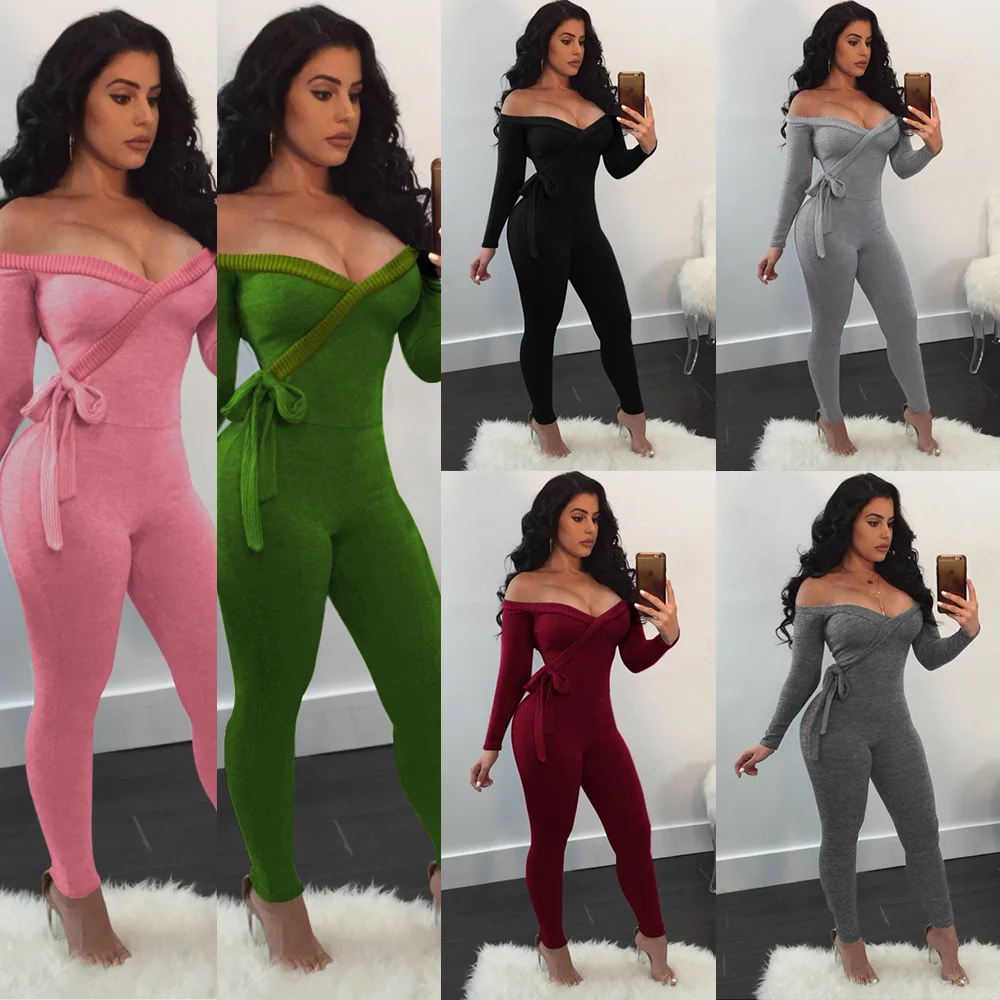 

new arrivals jumpsuit and rompers bodycon sexy V neck long sleeve solid color one piece jumpsuits women 2020, Customized color