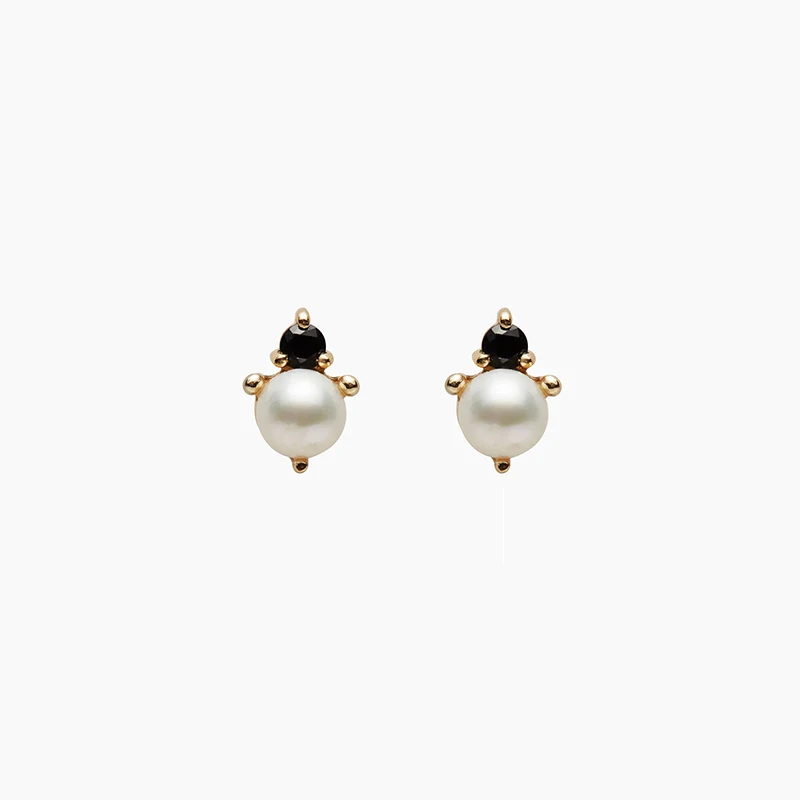 

S925 Sterling Silver Pearl and Black Diamond Trendy Fashion Stud Earrings