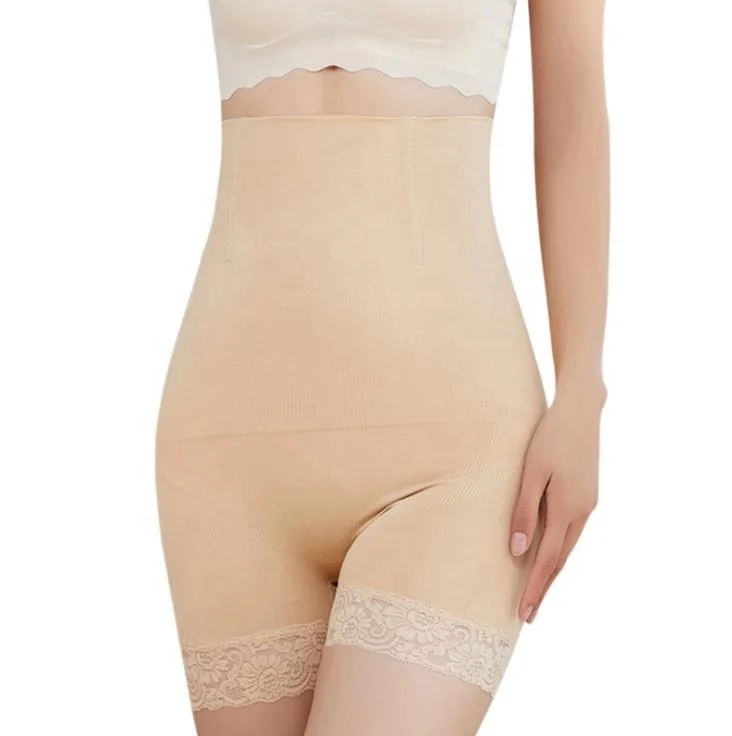 

Wholesale Lace edge plus size high waist women underwear belly pants shapewear for slimming, Black,skin color