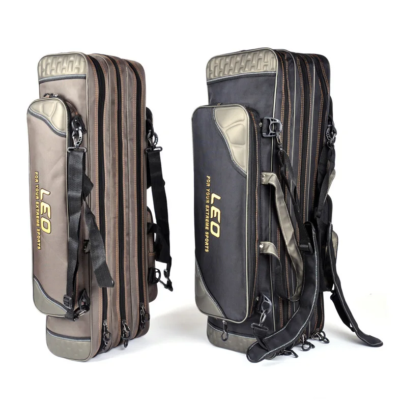 

Fulljion Portable 80cm/90cm Canvas Fishing Bag 3 Layers Waterproof Large Capacity Fishing Rod Reel Bait Lines Bag, Army green/black