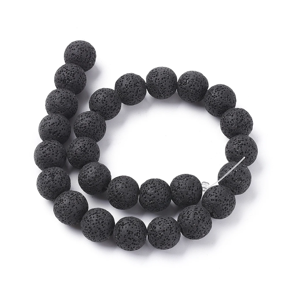 

PandaHall 16mm Black Round Natural Stone Lava Beads