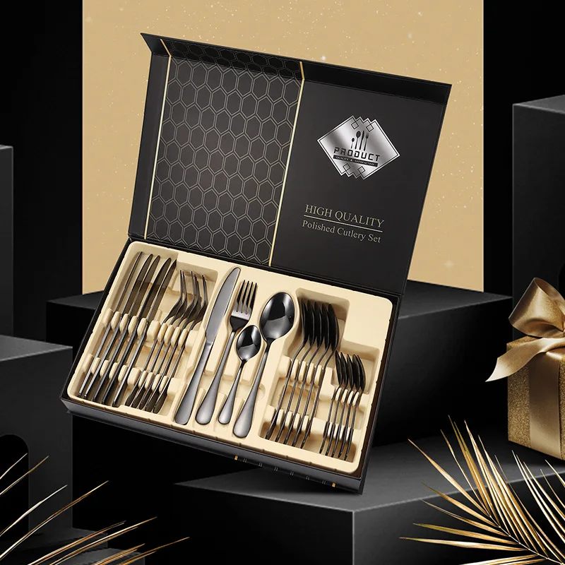 

Factory Wholesale Luxury Gold Plated 24pcs flatware stainless steel cutlery set with case