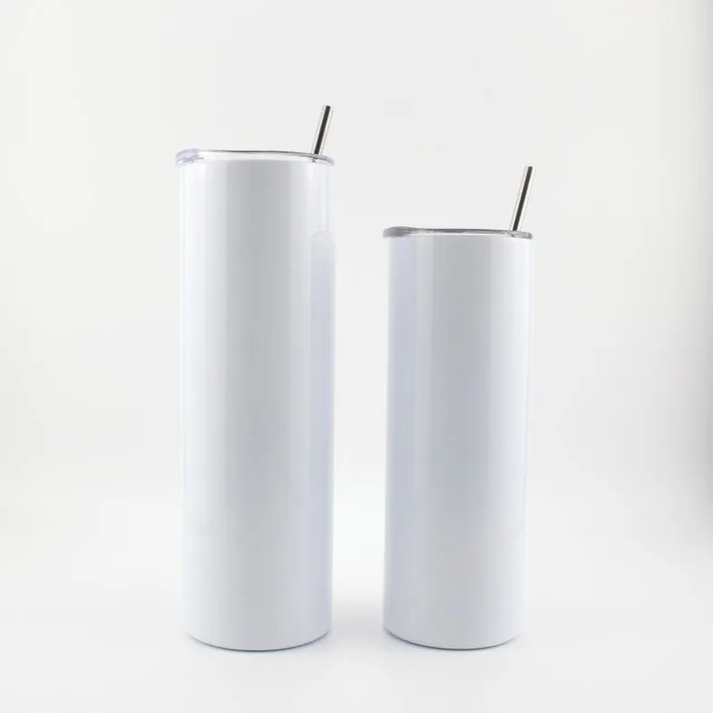 

Amazon hot sale in stock 30oz/20oz sublimation blank white straight skinny tumbler with straw