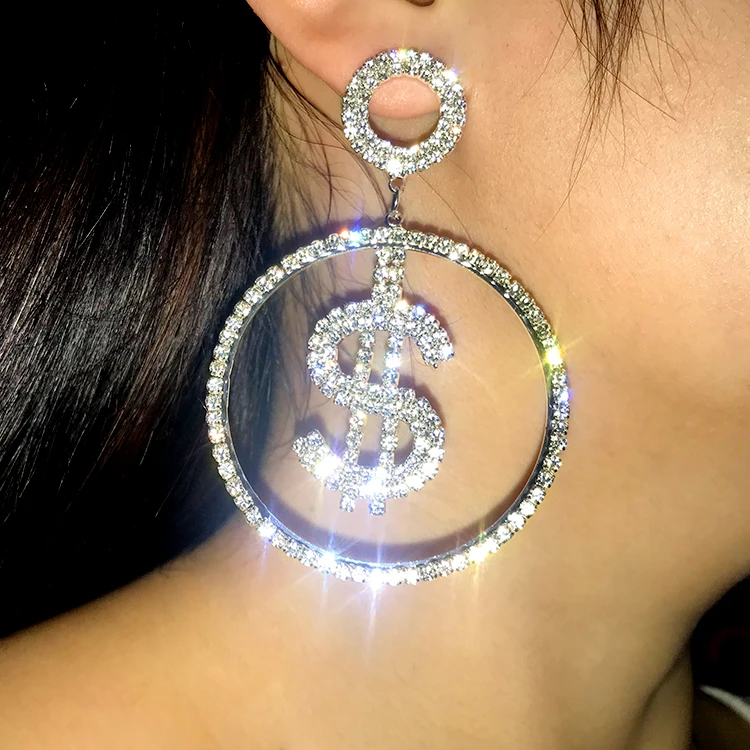 

Luxury Bling Crystal Full Rhinestone Money dollar sign Earrings, Gold plated