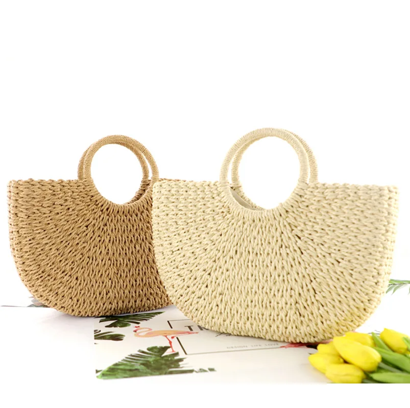 

INS new design paper straw woven beach bag casual fashion portable lady straw bag, Beige