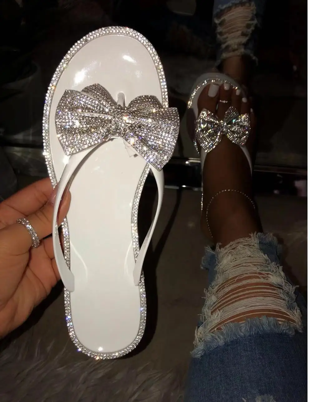 

SD-081 fashion sweet princess sequined bow decorated flip flop slipper for women sequined PVC sandals wholesale casual shoes, Picture show , squine colors