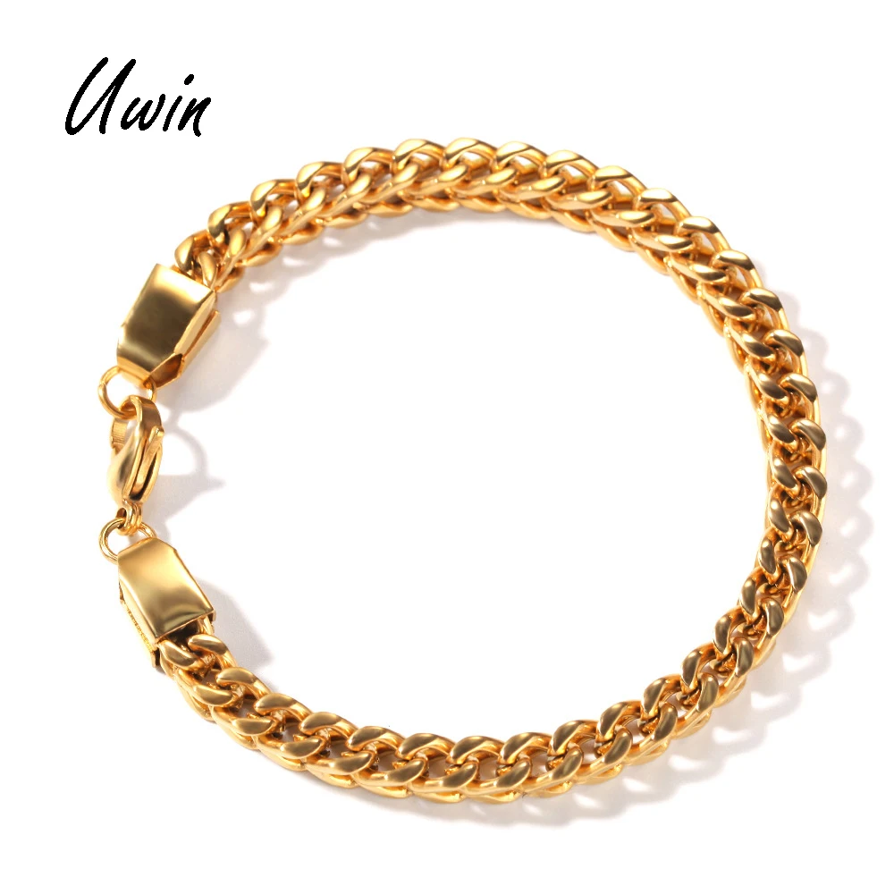 

Fashion Mens Stainless Steel Chunky Franco Bracelet Gold Plating Steel Franco Chain Hip Hop Jewelry Gift