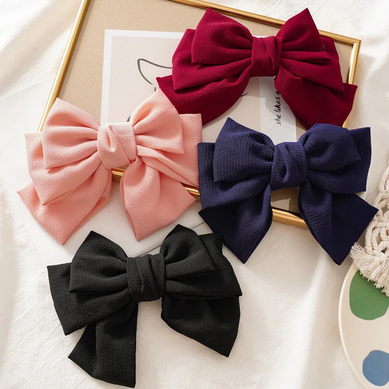 

Factory Korean Women Fashion Hair Accessories Bow Hair Claw Wholesale Chiffon Butterfly Kids Black Hair Bow Clips For Girls