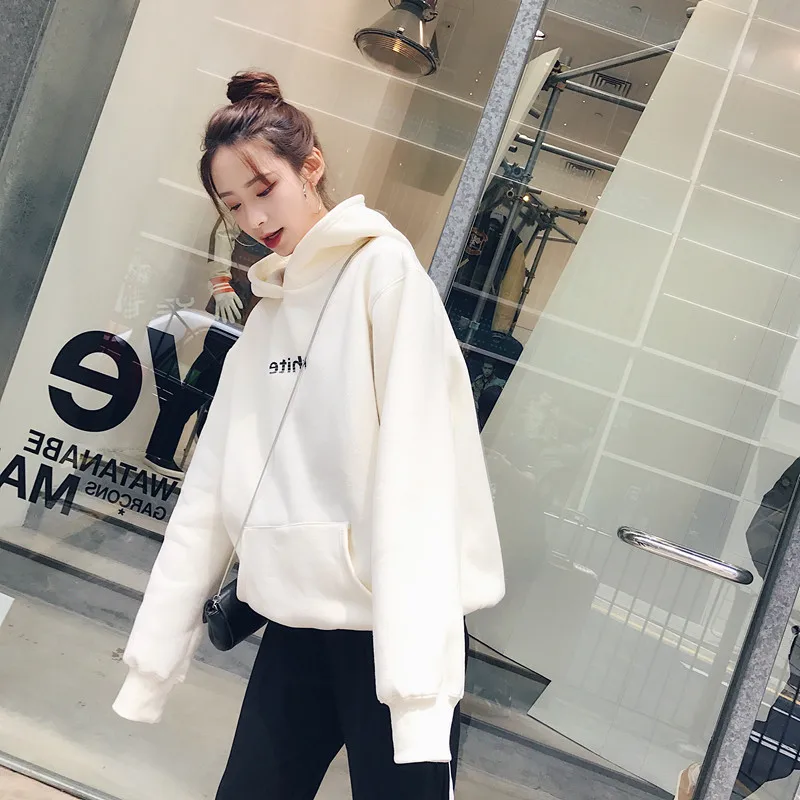 

Hooded sweater women's autumn and winter new Korean version of loose student clothes plus velvet thick long-sleeved shirt jacket