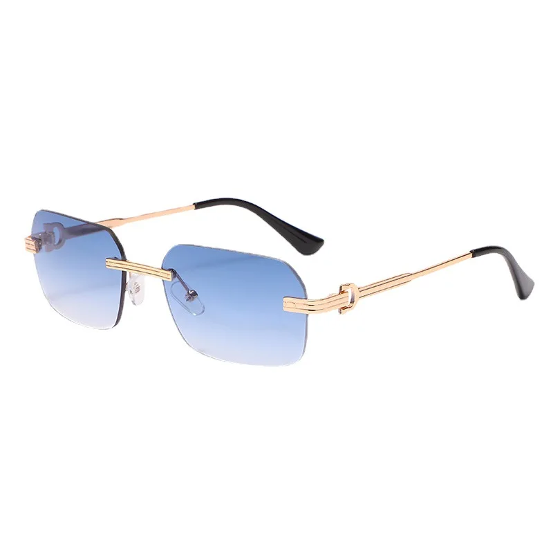 

2022 Rectangular Frameless Sunglasses Small Square Frame Irregular Fashion Female Male Sunglasses Uv400 Blue Sunglasses