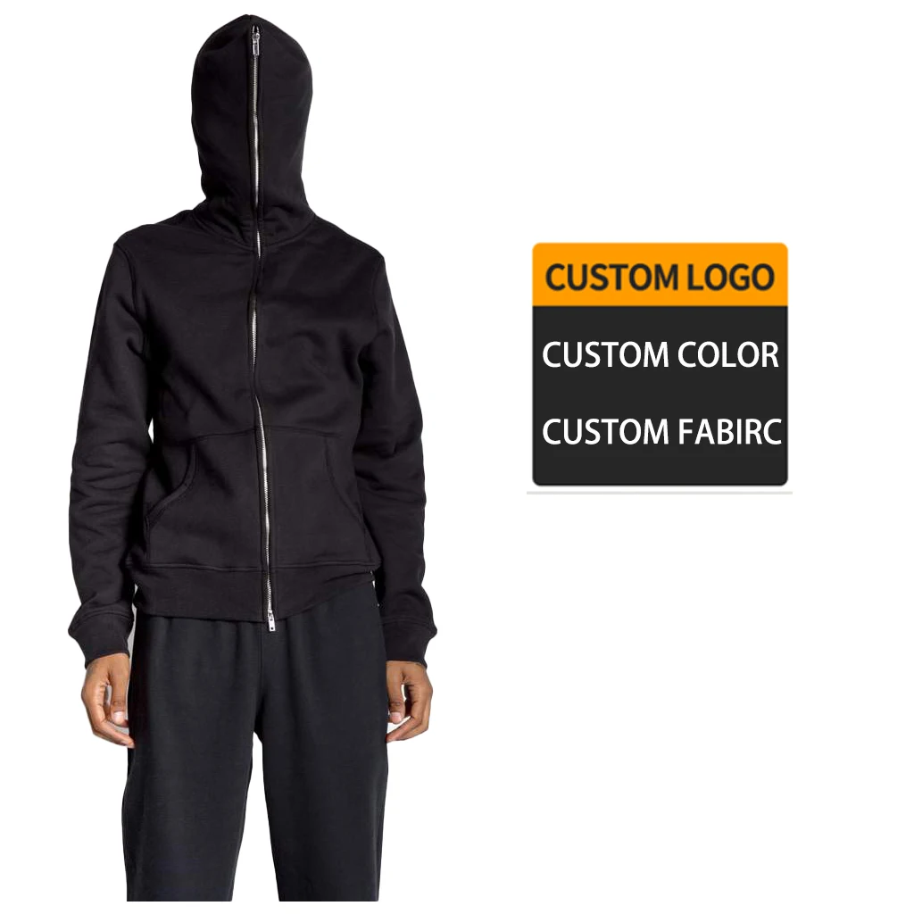 

Black plain full face zip up hoodie custom tracksuit heavy sweatsuit cotton casual emboss hoodie, Picture shows