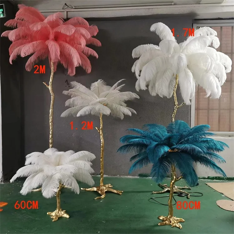 

Top Quality B-2533 Standing Copper White Ostrich Feather Led Floor Lamp For Home Decoration