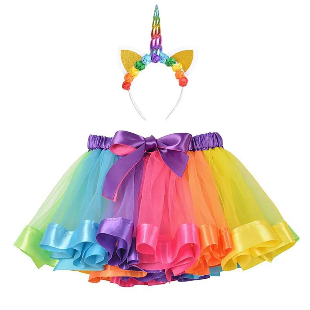 

Birthday Party Rainbow Girls Fancy Dresses Unicorn headband Rainbow Baby Tutu Skirt For Toddler, Picture