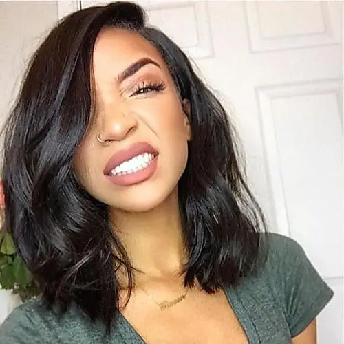 

Natural Black Wavy 100% Original Human Hair Cuticle Aligned Raw Virgin Hair Bob Lace Wig Human Hair For Black Women Can Be Dyed, All color is available