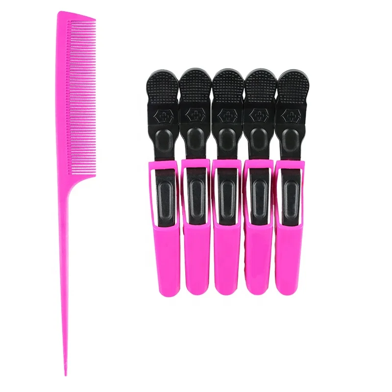 

3+12 Selling suits Edge Control Hair Brush With Alligator Hair Clips Rat Tail Parting Comb Wholesale, Pink