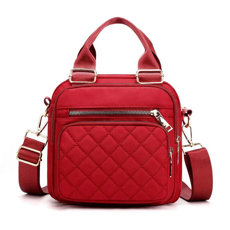 

High Quality Cheap Modern Square Red Embroidered Nylon Women Daily life Crossbody Handbag Backpack Outdoor Sling Bag, Purple, black, navy blue, red