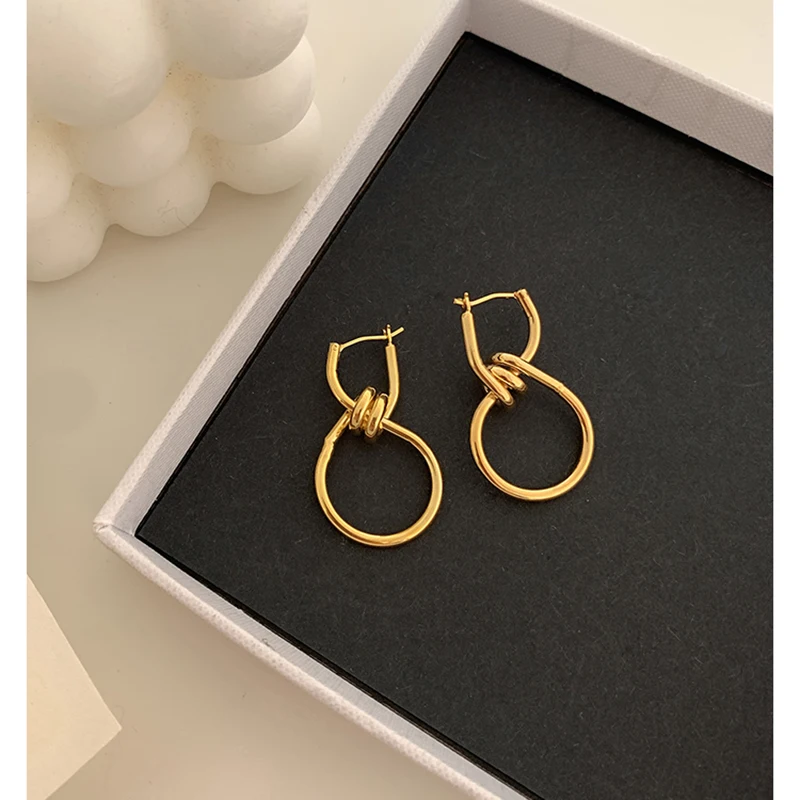 

18K Gold Plated Number 8 Knotted Earrings Double Circle Irregular Twisted Earrings for Women Statement Stainless Steel Jewelry