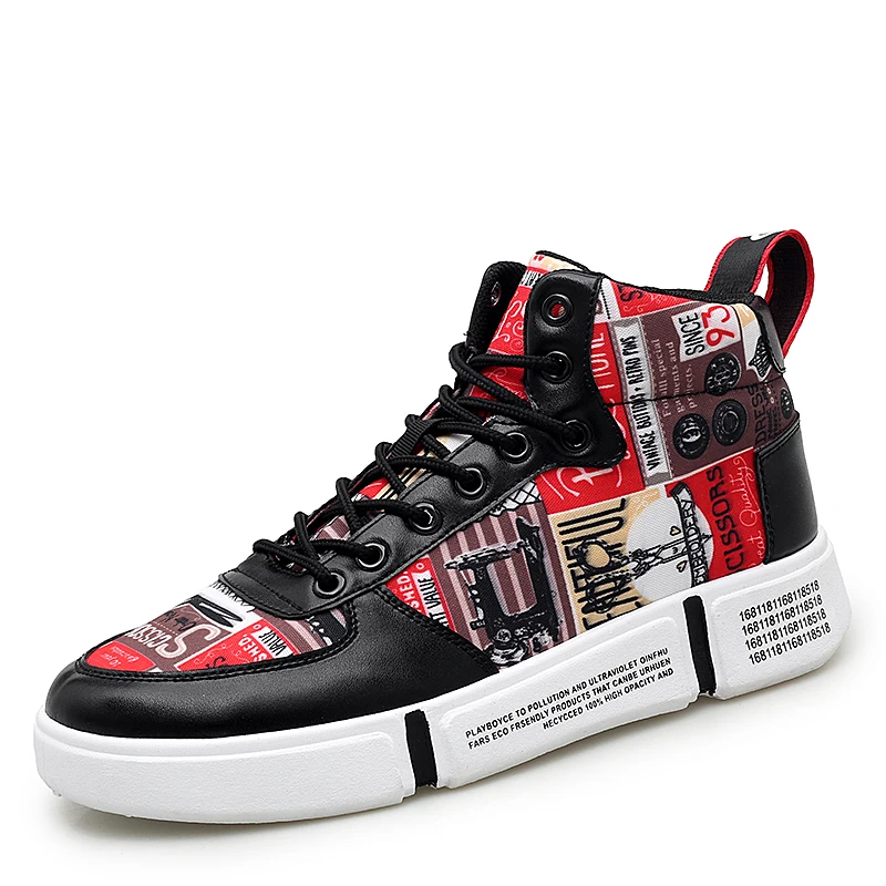 

High Quality Men Ankle Boots Shoes Black White Flat Lace Up Casual Leather Upper Shoes Sneakers
