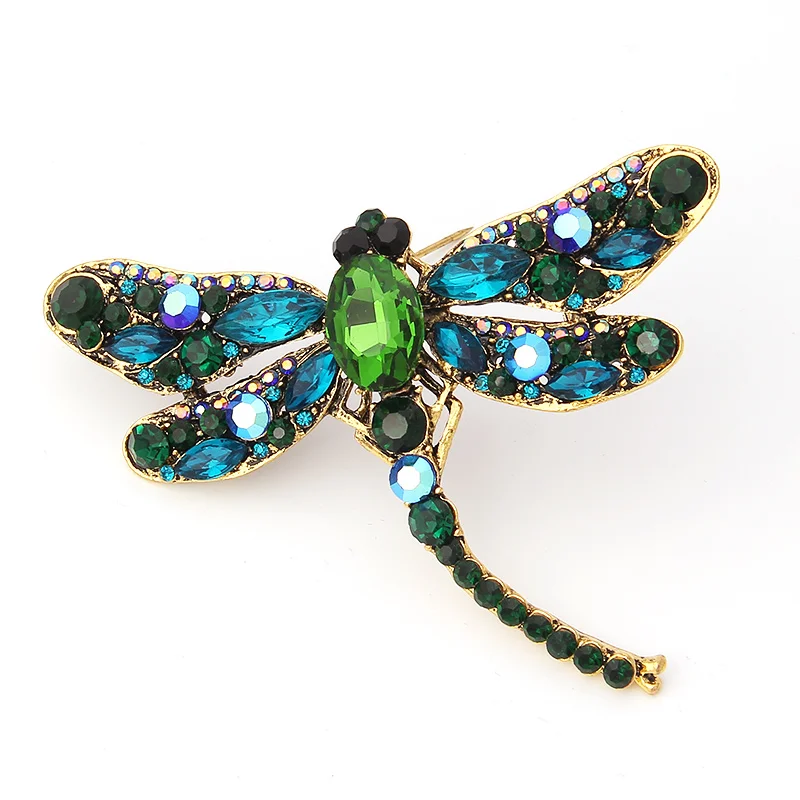 

V&R Fashion jewelry for woman burnished gold plated brooch pin gorgeous glass stone animal set brooch dragonfly pin, Picture