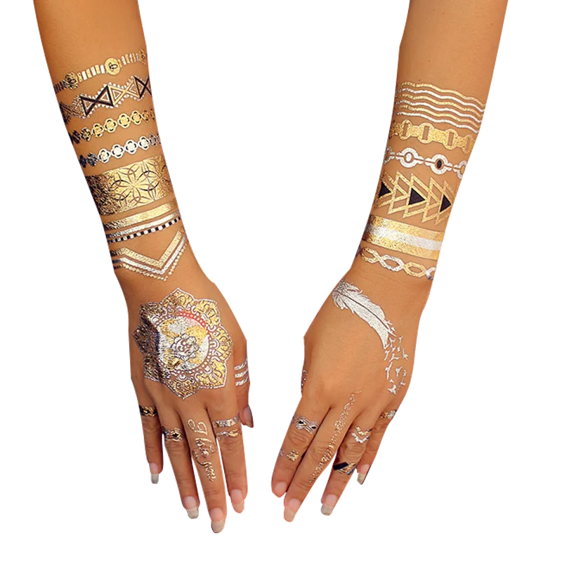 Buy Bilizar 9 Sheets 110 Designs Flash Gold Temporary Tattoos Metallic For  Women Adults Girl Golden Lion Festival Sun Moon Star Butterfly Glitter  Tattoo Sticker Fake Tattoos That Look Real and Last