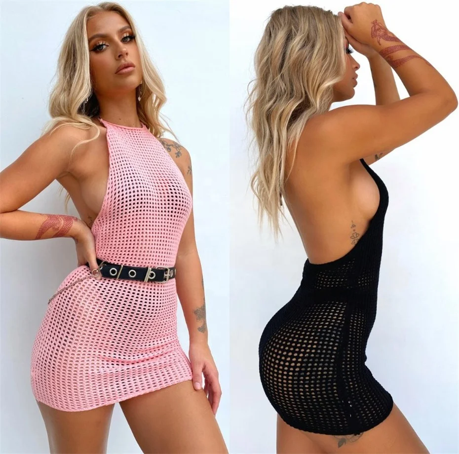

D210020MW New style see-through ladies summer dresses sexy hollow out women beach dress